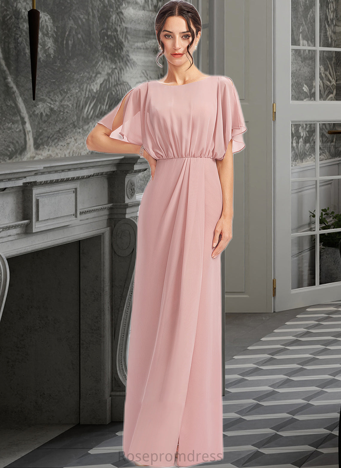 Lena Sheath/Column Floor-Length Bridesmaid Dress With Split Front SRSP0012851