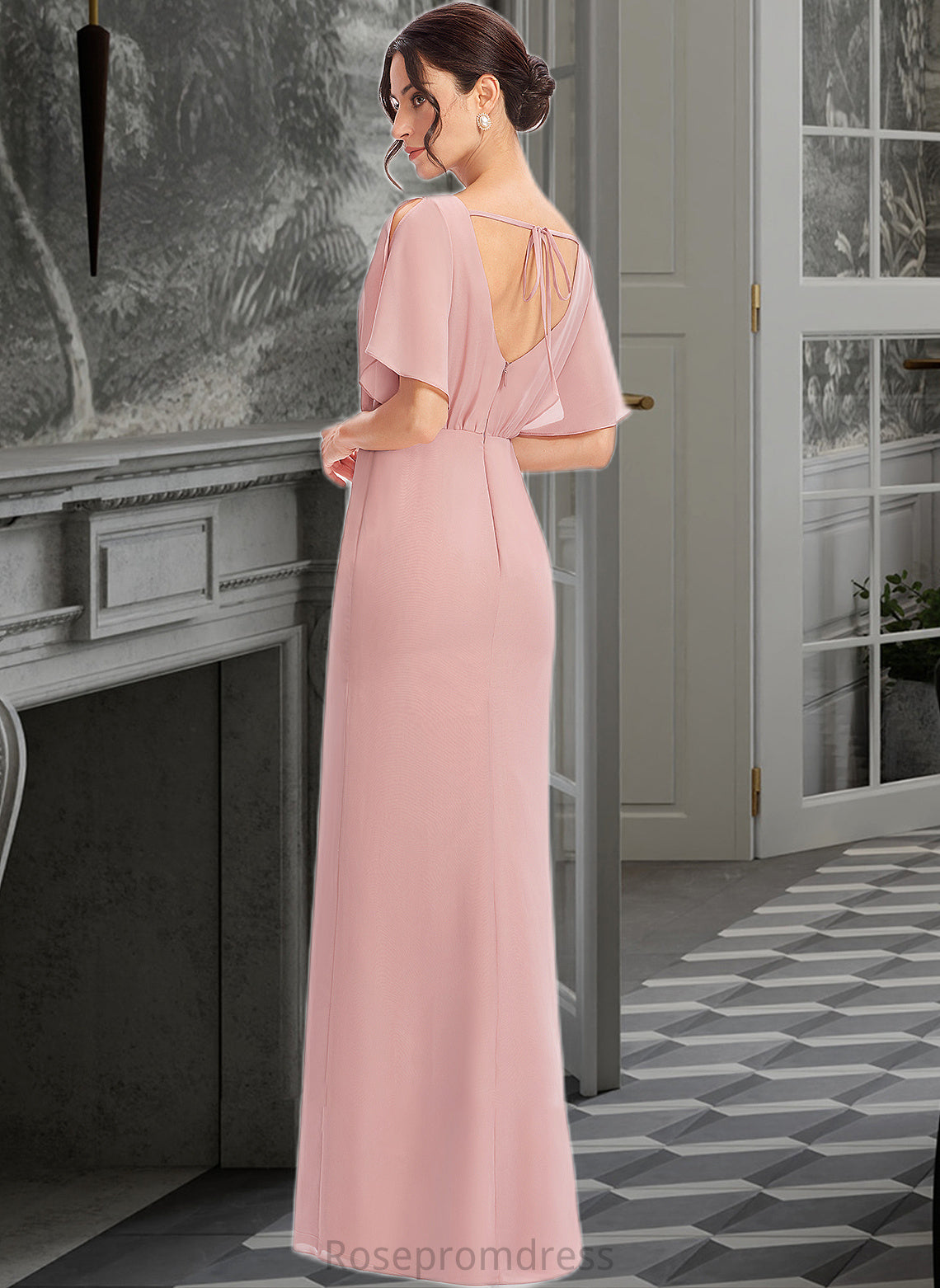 Lena Sheath/Column Floor-Length Bridesmaid Dress With Split Front SRSP0012851