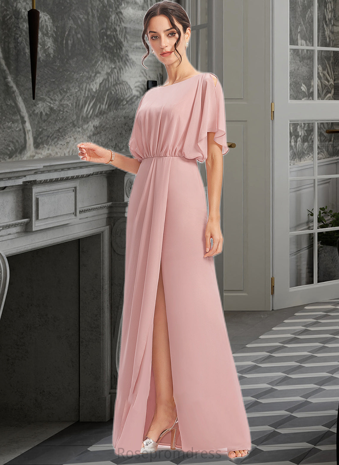Lena Sheath/Column Floor-Length Bridesmaid Dress With Split Front SRSP0012851