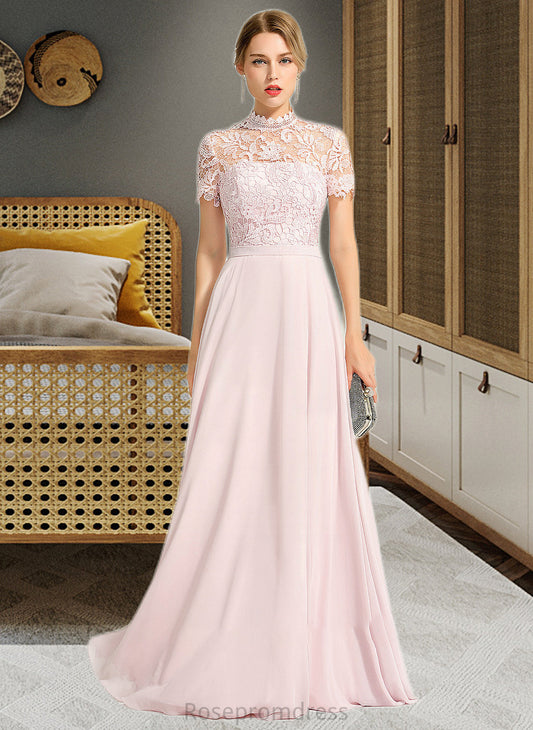 Madyson A-Line High Neck Floor-Length Chiffon Bridesmaid Dress With Sequins SRSP0012852