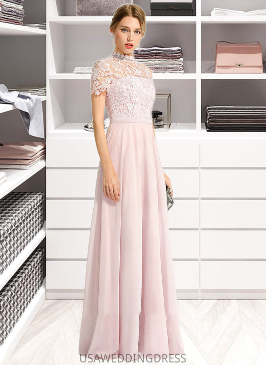 Sheila A-Line High Neck Floor-Length Chiffon Bridesmaid Dress With Sequins DSP0012852