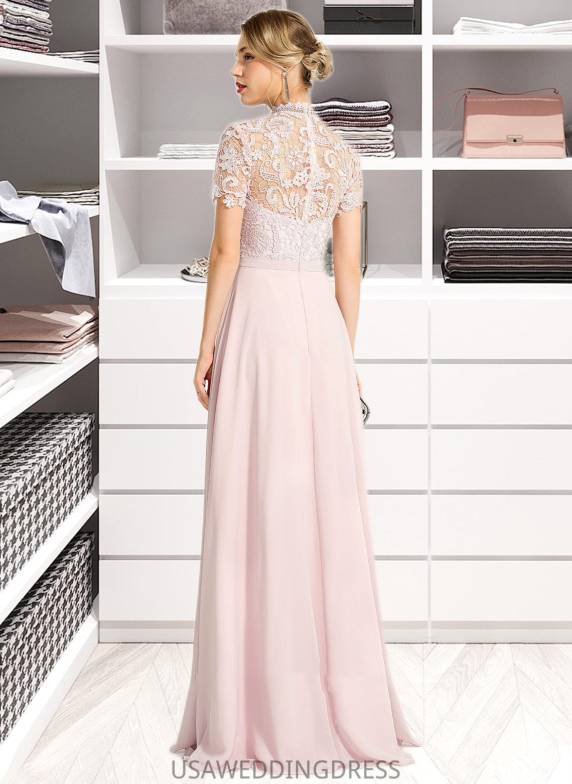 Sheila A-Line High Neck Floor-Length Chiffon Bridesmaid Dress With Sequins DSP0012852
