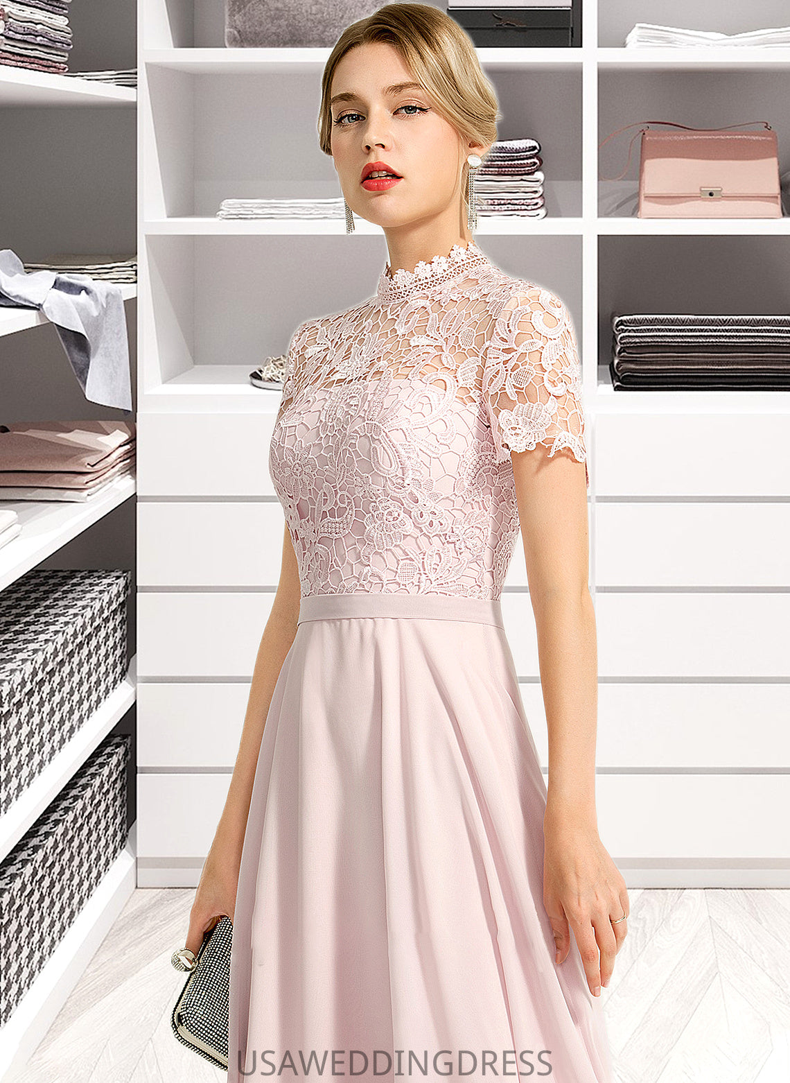 Sheila A-Line High Neck Floor-Length Chiffon Bridesmaid Dress With Sequins DSP0012852