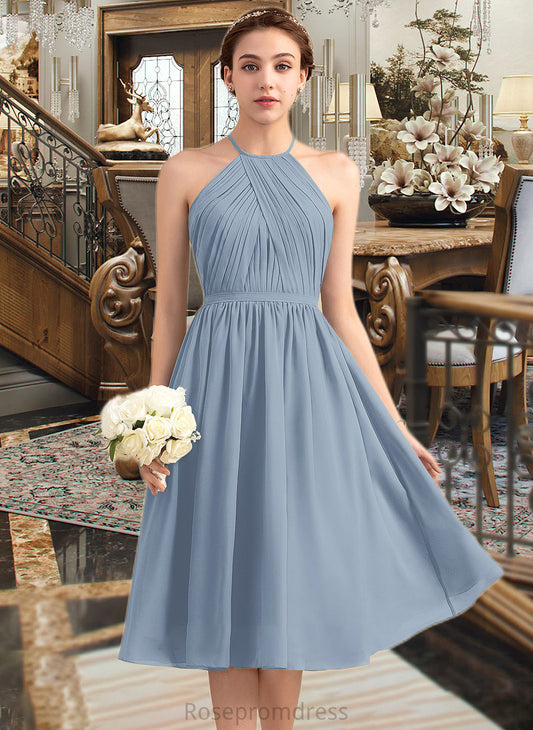 Jolie A-Line Scoop Neck Knee-Length Chiffon Bridesmaid Dress With Ruffle SRSP0012853