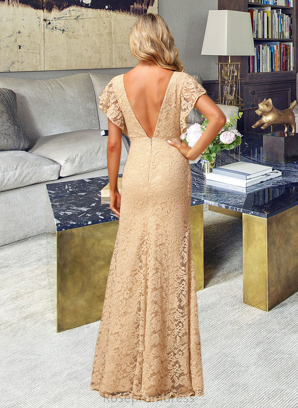 Lara A-Line V-neck Floor-Length Bridesmaid Dress With Split Front SRSP0012854