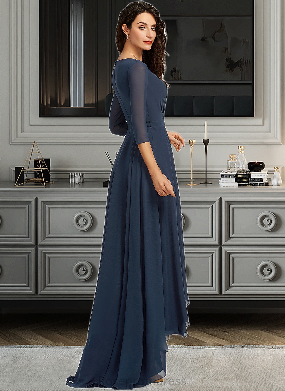 Karen A-Line V-neck Asymmetrical Bridesmaid Dress With Pleated SRSP0012859