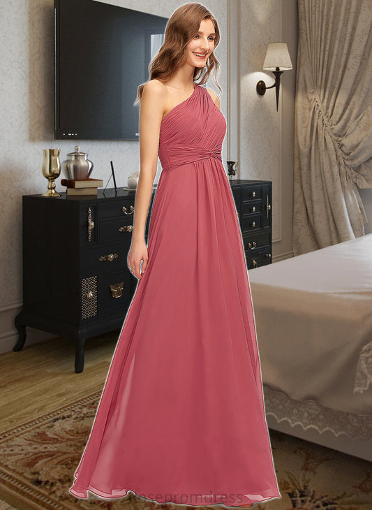 Marian A-line One Shoulder Floor-Length Chiffon Bridesmaid Dress With Ruffle SRSP0012860