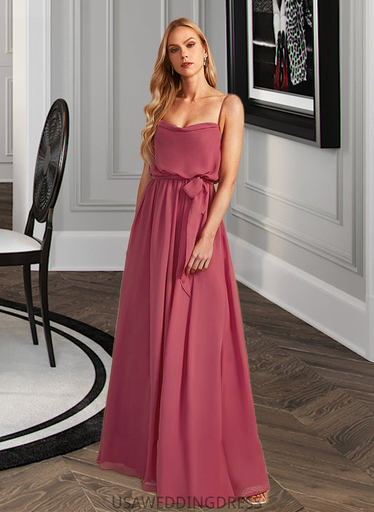 Guadalupe A-Line Cowl Neck Floor-Length Bridesmaid Dress With Ruffle Split Front DSP0012862