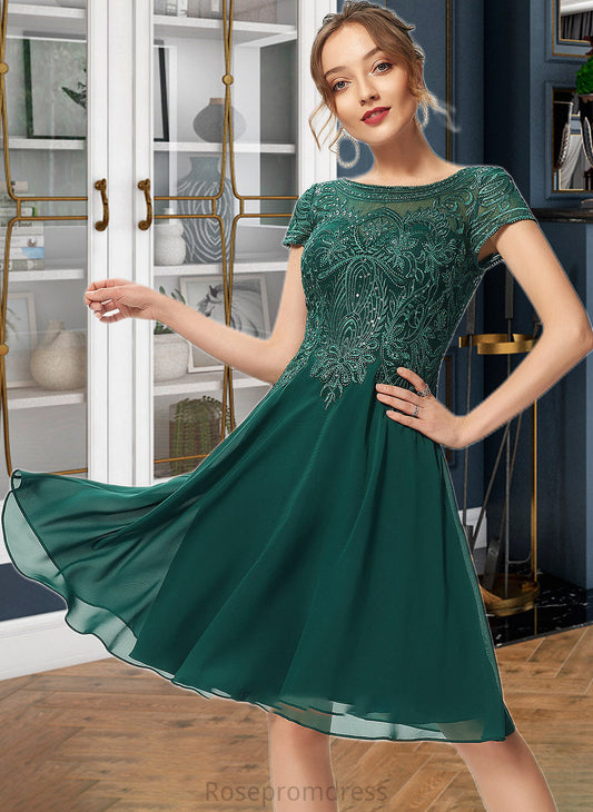 Kamryn A-Line Scoop Neck Knee-Length Chiffon Lace Bridesmaid Dress With Sequins SRSP0012863