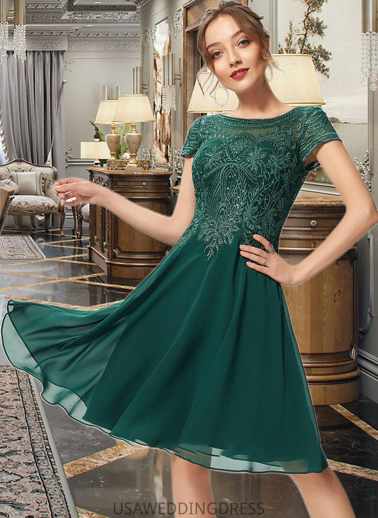 Amaris A-Line Scoop Neck Knee-Length Chiffon Lace Bridesmaid Dress With Sequins DSP0012863