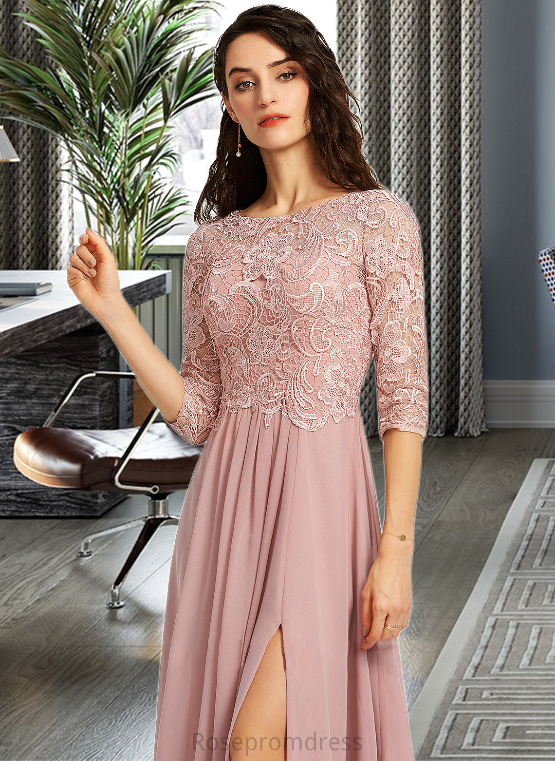 Campbell A-Line Scoop Neck Floor-Length Bridesmaid Dress With Split Front SRSP0012865