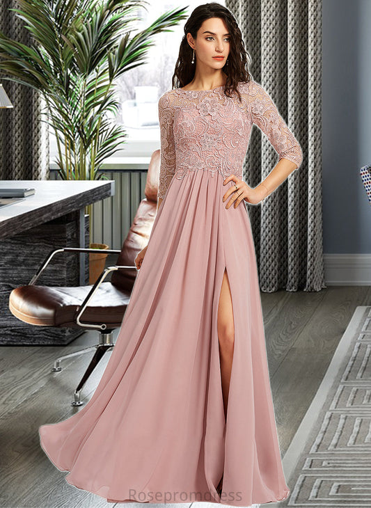 Campbell A-Line Scoop Neck Floor-Length Bridesmaid Dress With Split Front SRSP0012865