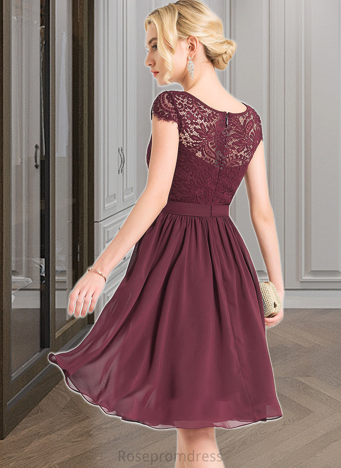 Lina A-Line Scoop Neck Knee-Length Chiffon Bridesmaid Dress SRSP0012869