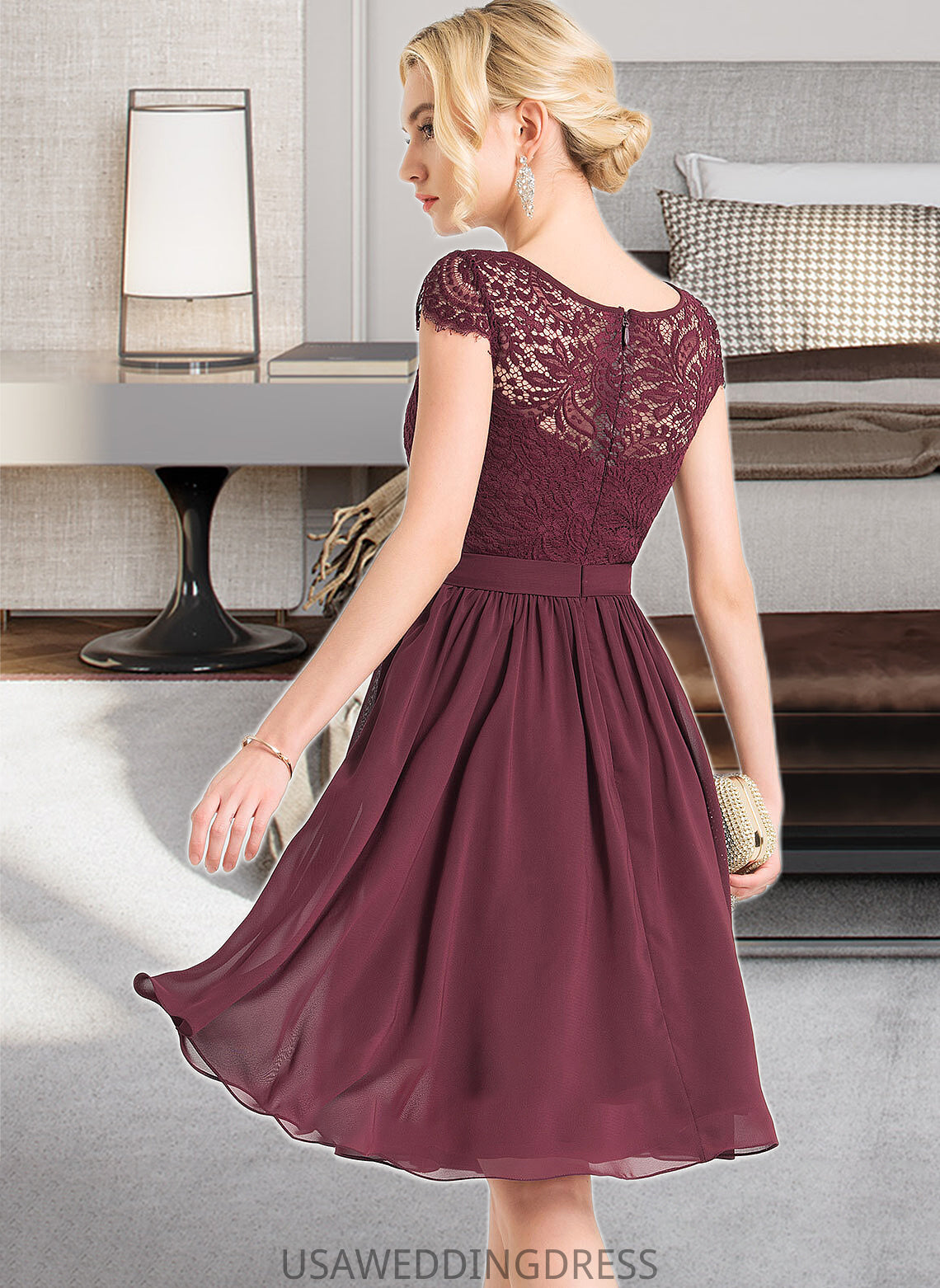 Pru A-Line Scoop Neck Knee-Length Chiffon Bridesmaid Dress DSP0012869