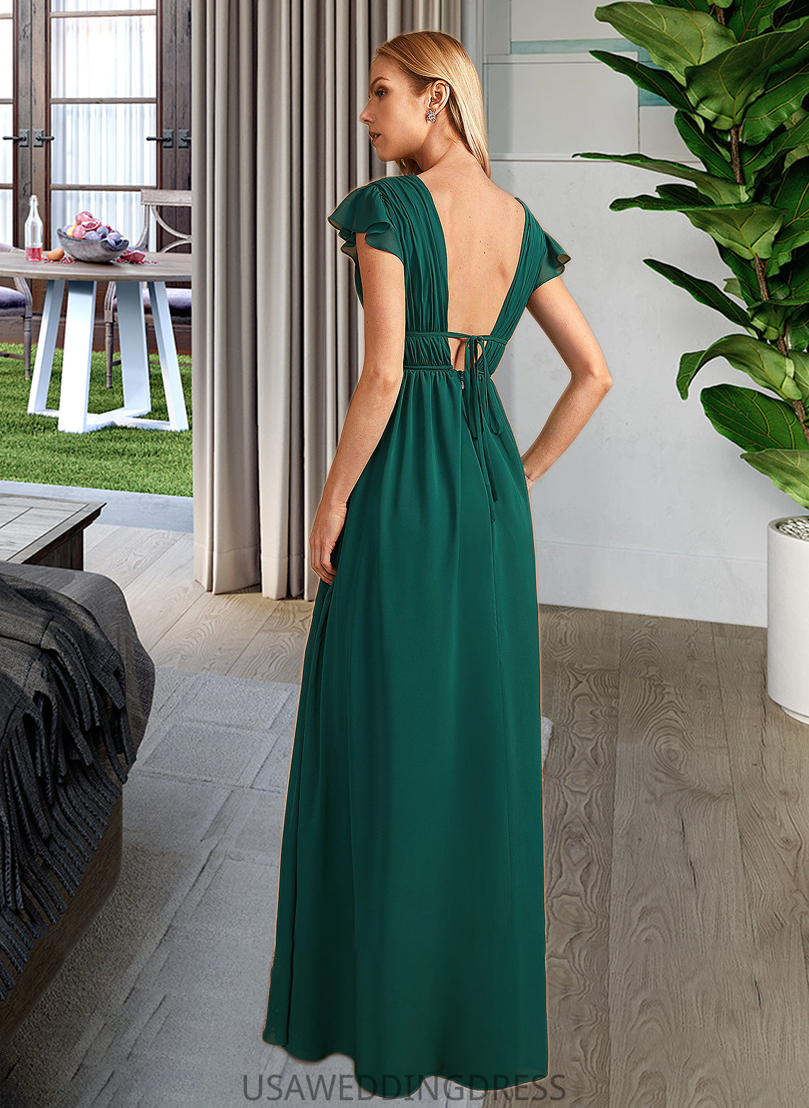 Mara A-Line V-neck Floor-Length Bridesmaid Dress With Split Front DSP0012874