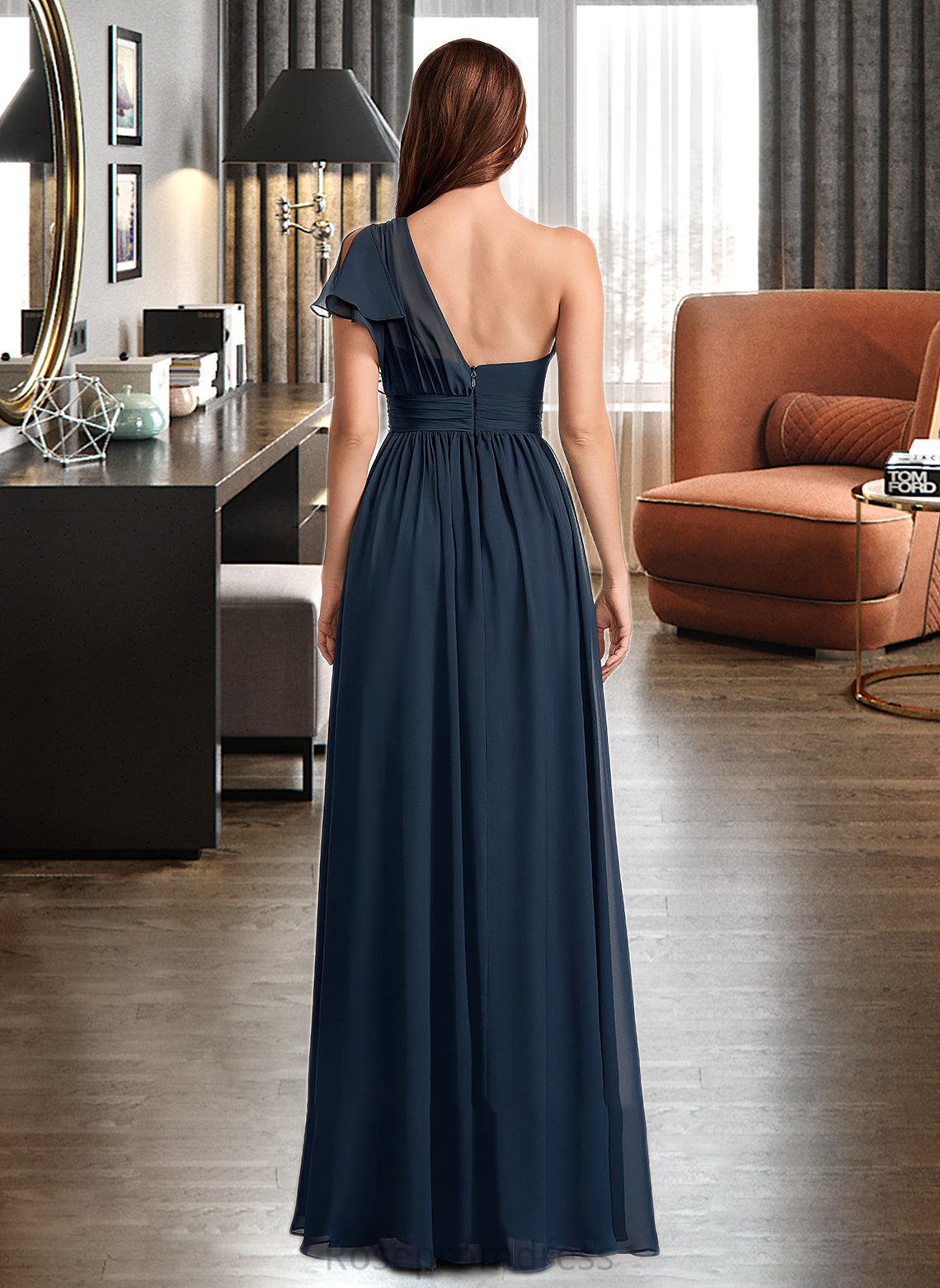 Joan A-Line One-Shoulder Floor-Length Bridesmaid Dress With Ruffle SRSP0012875