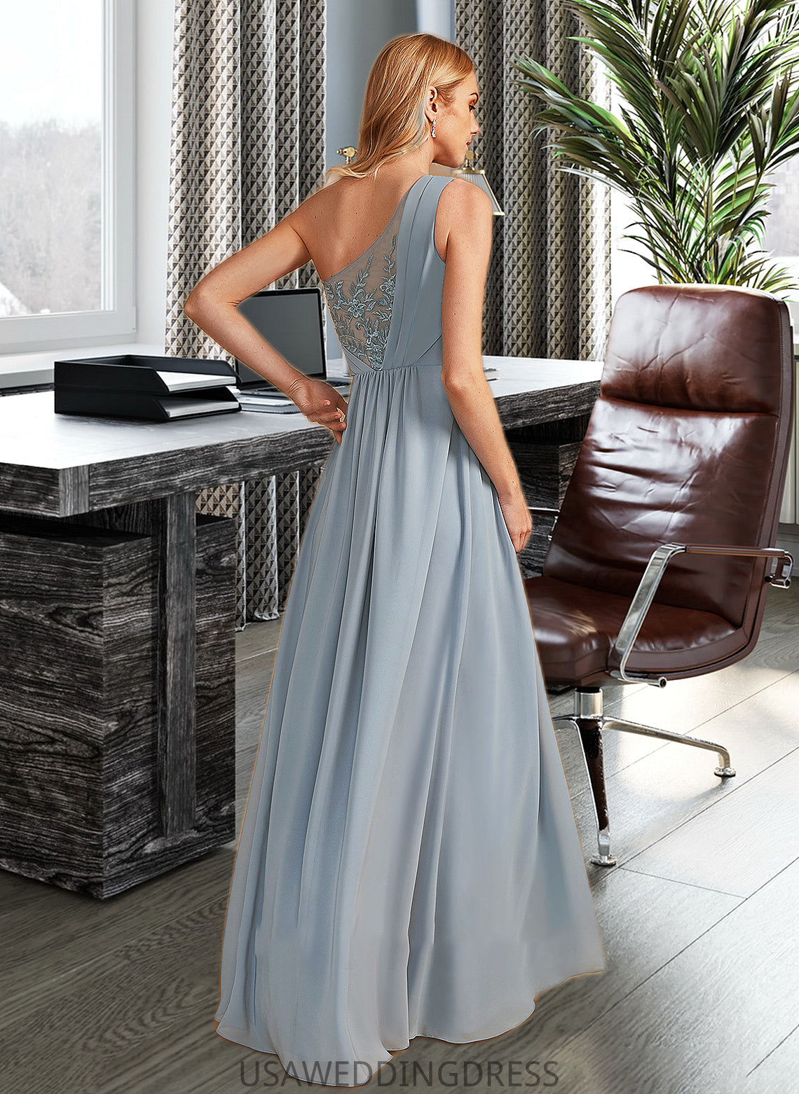 Jaylin A-Line One-Shoulder Floor-Length Bridesmaid Dress With Lace Sequins DSP0012878
