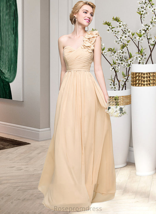 Journey A-Line One-Shoulder Floor-Length Chiffon Bridesmaid Dress With Ruffle Flower(s) SRSP0012887