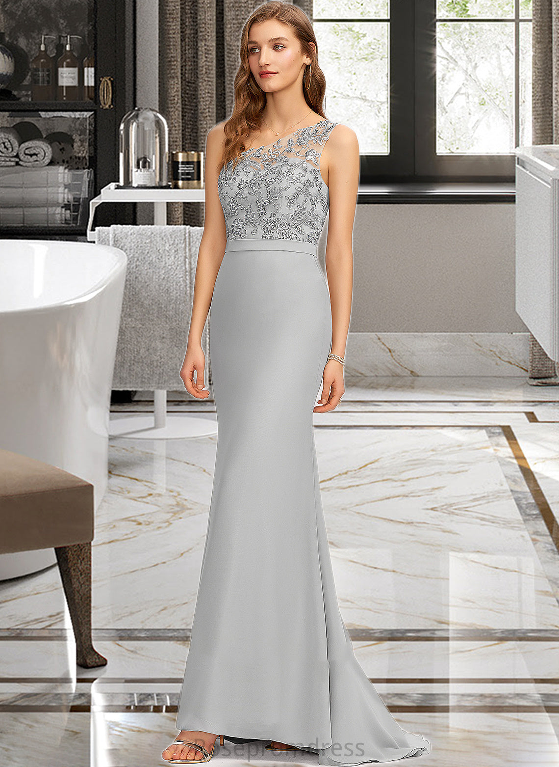 Daniela Trumpet/Mermaid One-Shoulder Sweep Train Chiffon Bridesmaid Dress SRSP0012889