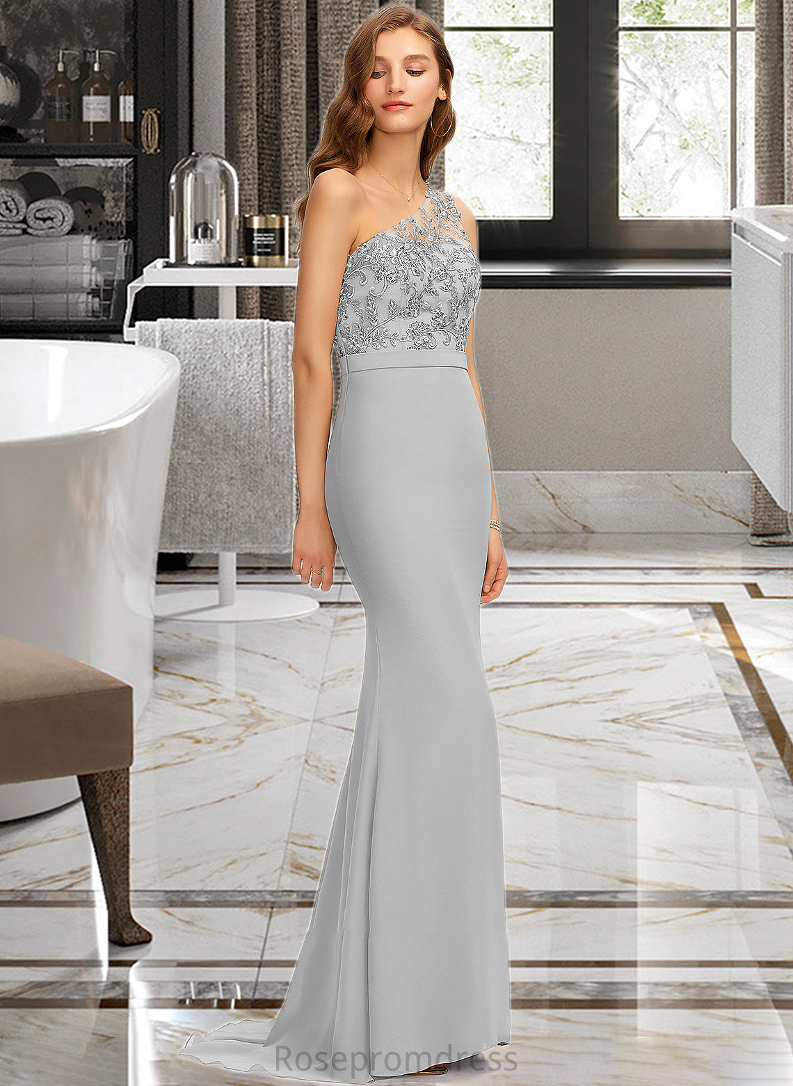 Daniela Trumpet/Mermaid One-Shoulder Sweep Train Chiffon Bridesmaid Dress SRSP0012889