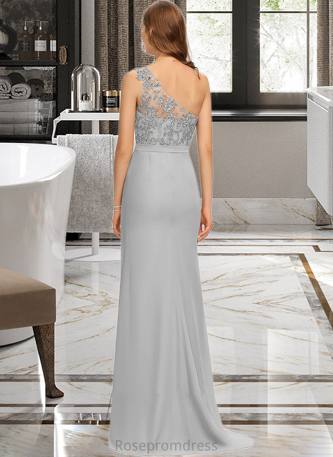 Daniela Trumpet/Mermaid One-Shoulder Sweep Train Chiffon Bridesmaid Dress SRSP0012889