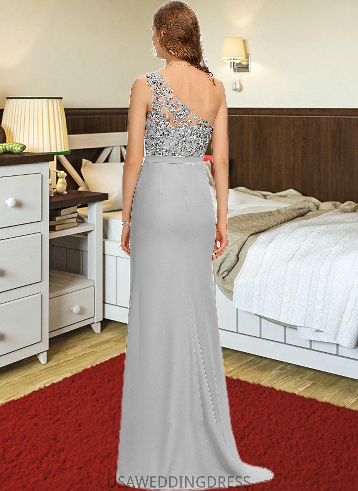 Summer Trumpet/Mermaid One-Shoulder Sweep Train Chiffon Bridesmaid Dress DSP0012889