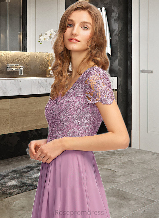 Camille A-Line V-neck Floor-Length Chiffon Bridesmaid Dress With Split Front SRSP0012890