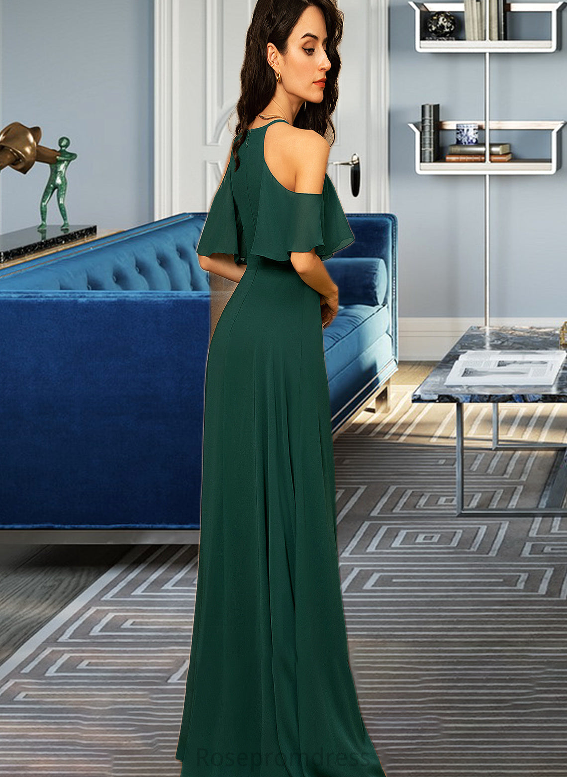 Abril A-Line Scoop Neck Floor-Length Chiffon Bridesmaid Dress SRSP0012899