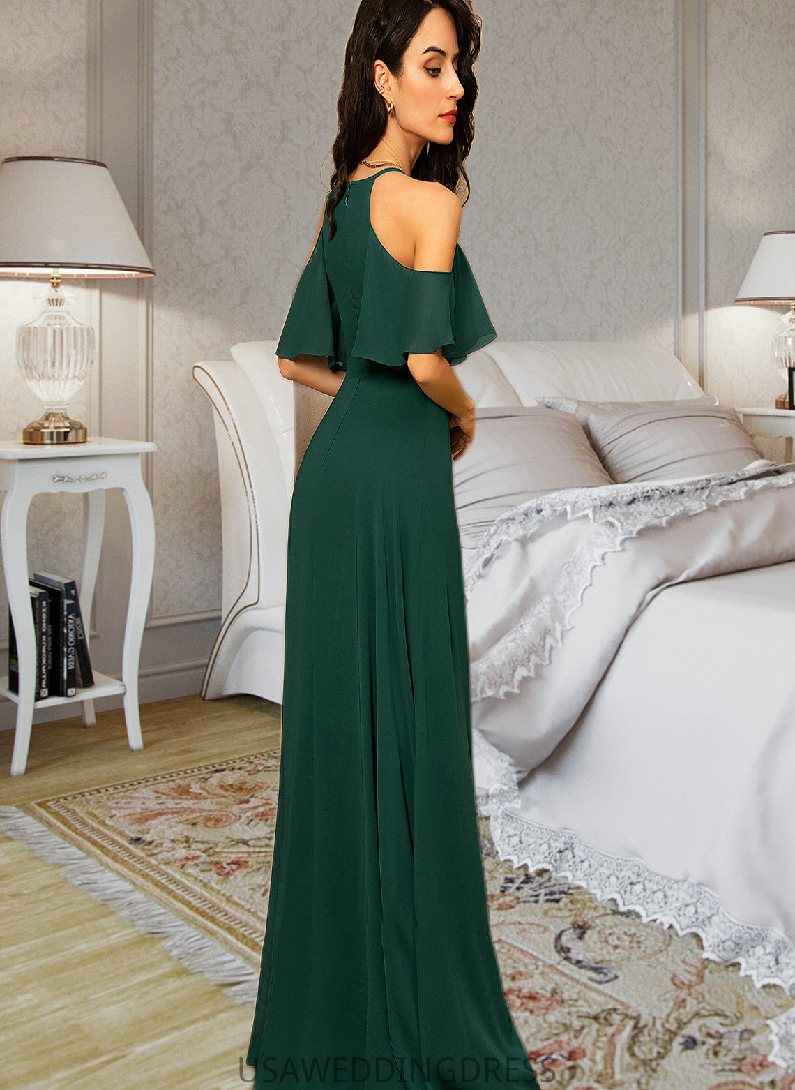 Karlie A-Line Scoop Neck Floor-Length Chiffon Bridesmaid Dress DSP0012899