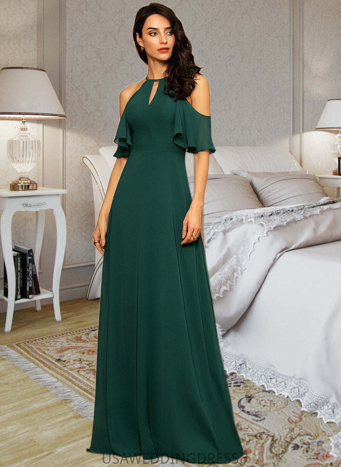 Karlie A-Line Scoop Neck Floor-Length Chiffon Bridesmaid Dress DSP0012899