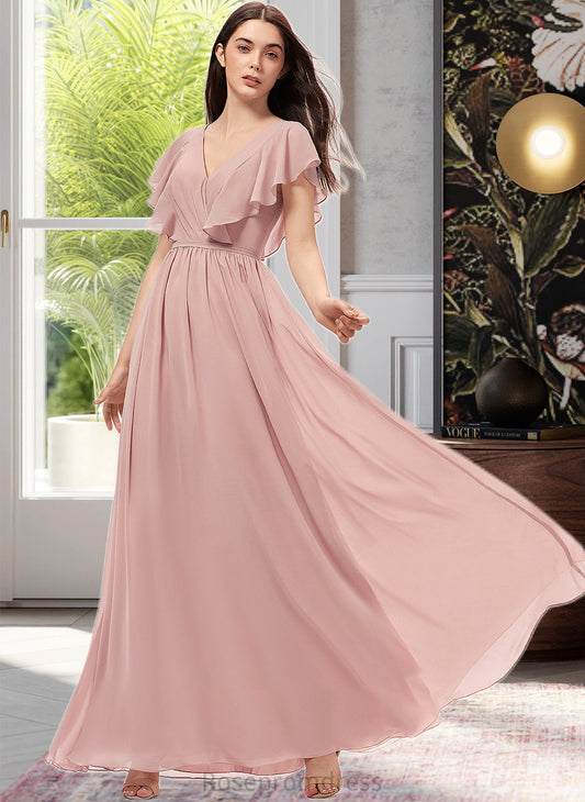 EmeryPiper A-Line V-neck Floor-Length Chiffon Bridesmaid Dress With Split Front SRSP0012903