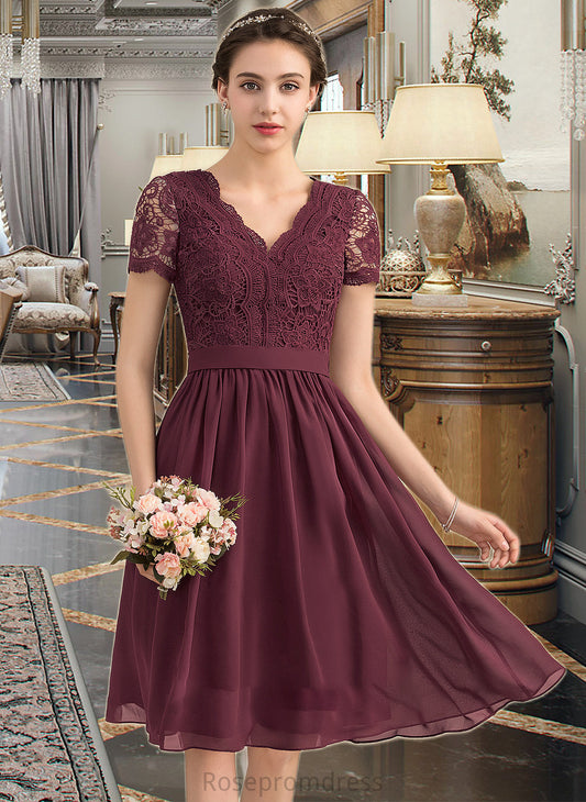 Prudence A-line V-Neck Knee-Length Chiffon Lace Bridesmaid Dress SRSP0012904
