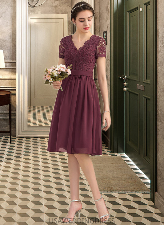 Lailah A-line V-Neck Knee-Length Chiffon Lace Bridesmaid Dress DSP0012904