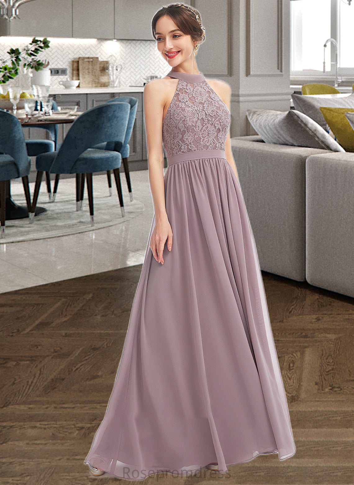 Maddison A-Line Halter Floor-Length Bridesmaid Dress With Split Front SRSP0012907