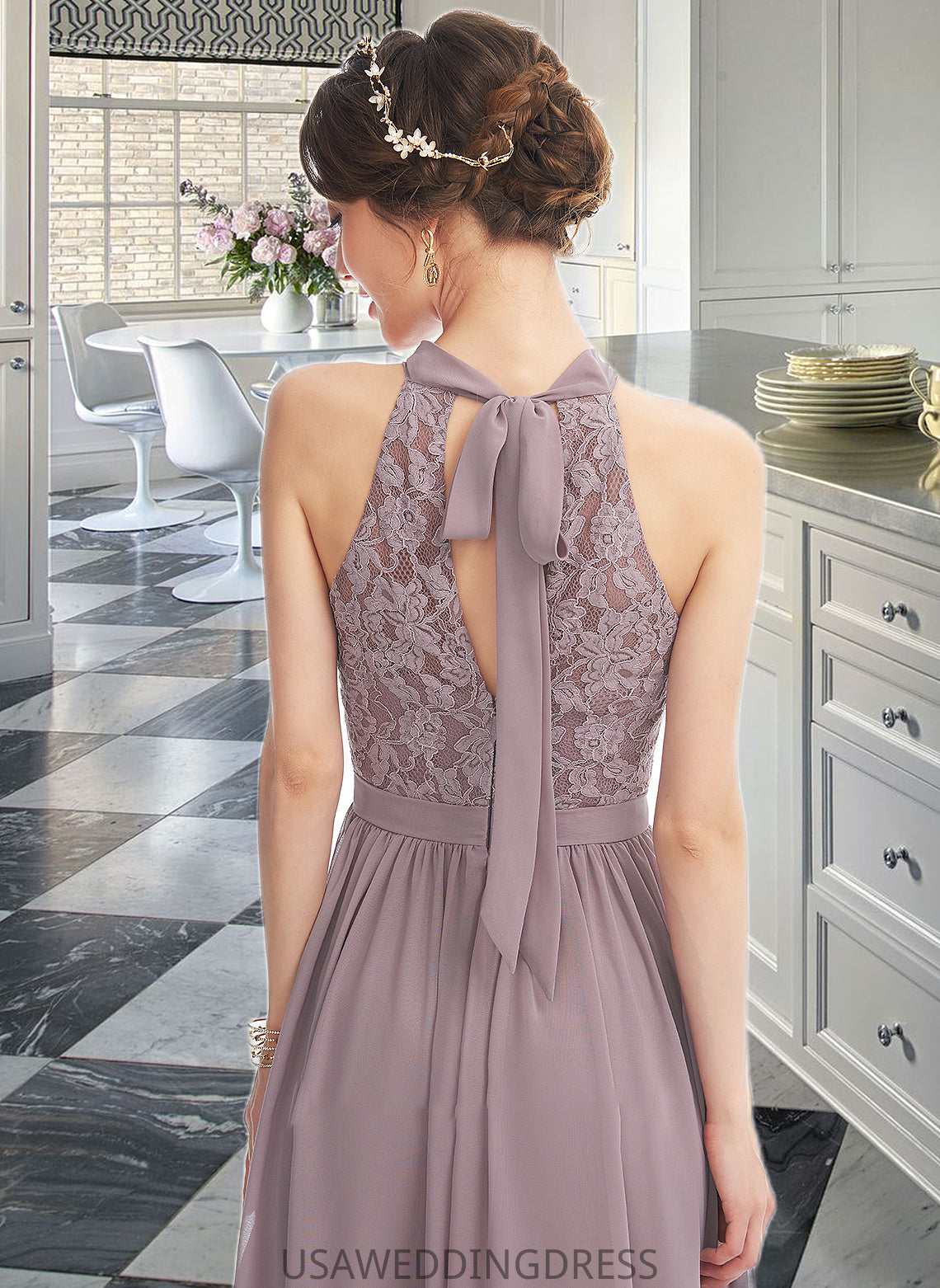 Presley A-Line Halter Floor-Length Bridesmaid Dress With Split Front DSP0012907