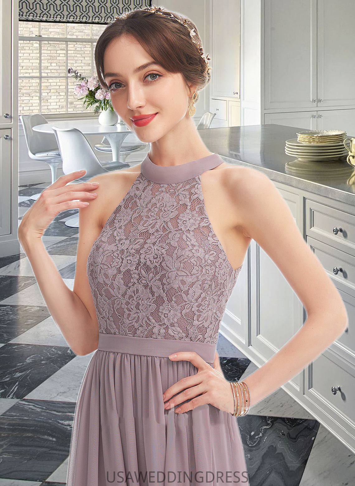 Presley A-Line Halter Floor-Length Bridesmaid Dress With Split Front DSP0012907