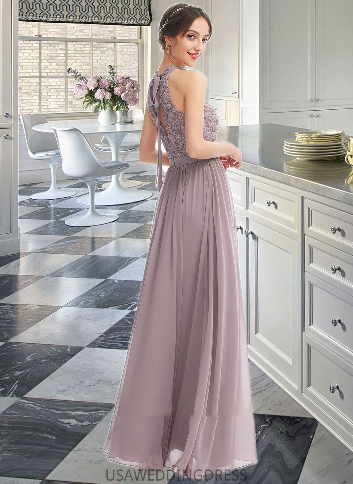 Presley A-Line Halter Floor-Length Bridesmaid Dress With Split Front DSP0012907