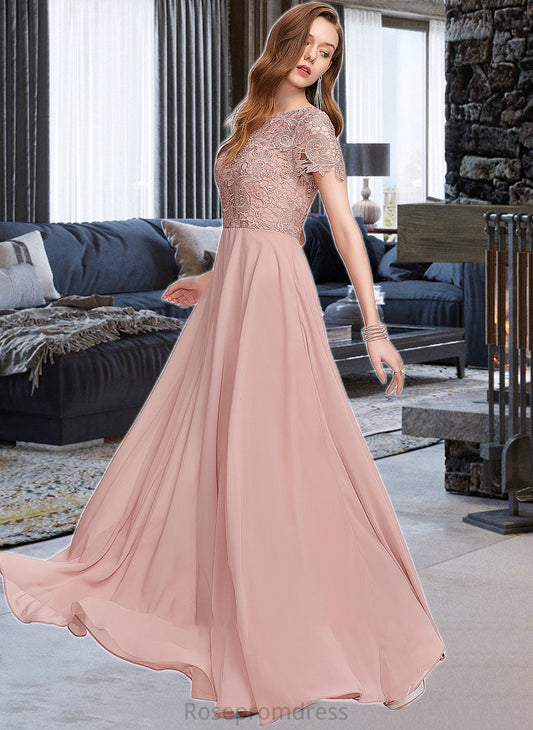 Sasha A-Line Scoop Neck Floor-Length Chiffon Bridesmaid Dress With Sequins SRSP0012908