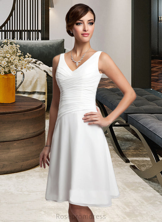 Elva Chiffon Knee-length Bridesmaid Dress with V-Neck SRSP0012911