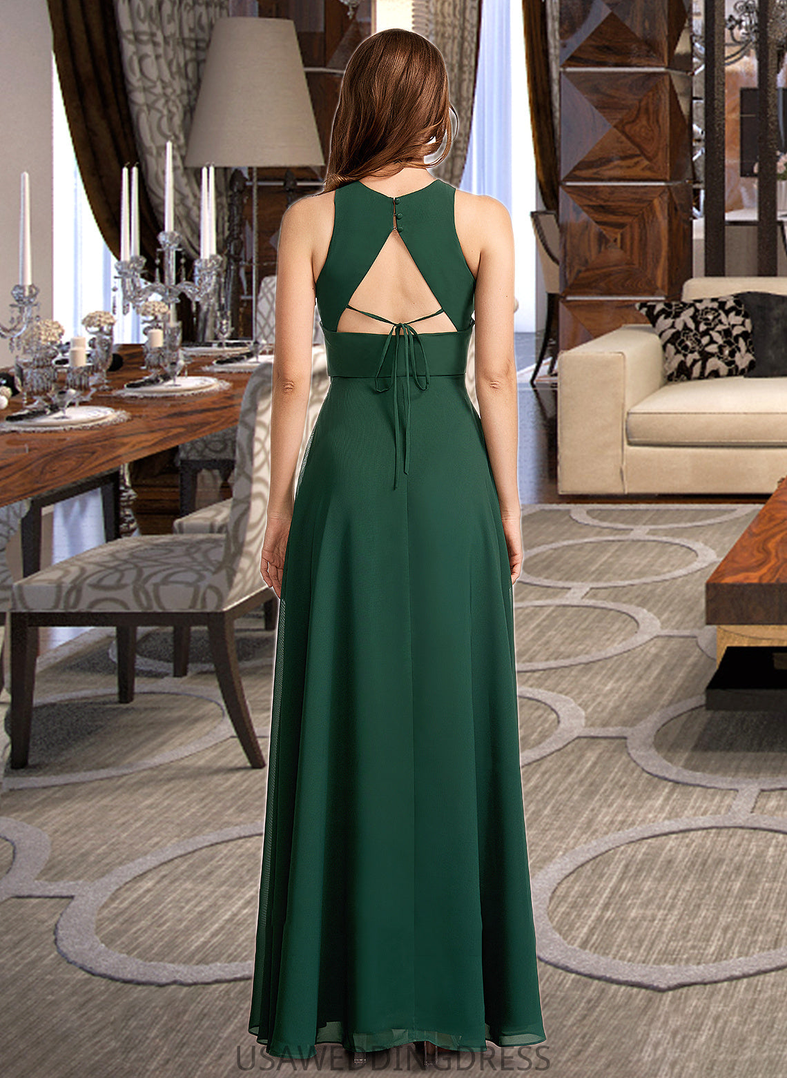 Daniela A-Line High Neck Floor-Length Bridesmaid Dress With Split Front DSP0012913