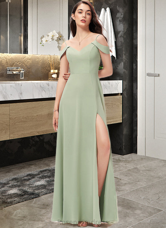 Carolyn A-Line V-neck Floor-Length Chiffon Bridesmaid Dress With Split Front SRSP0012915