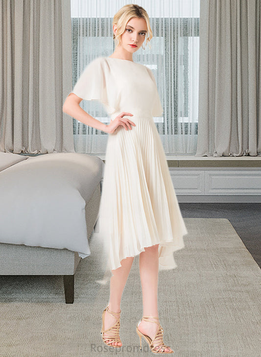Eloise A-Line Scoop Neck Asymmetrical Chiffon Bridesmaid Dress With Pleated SRSP0012917