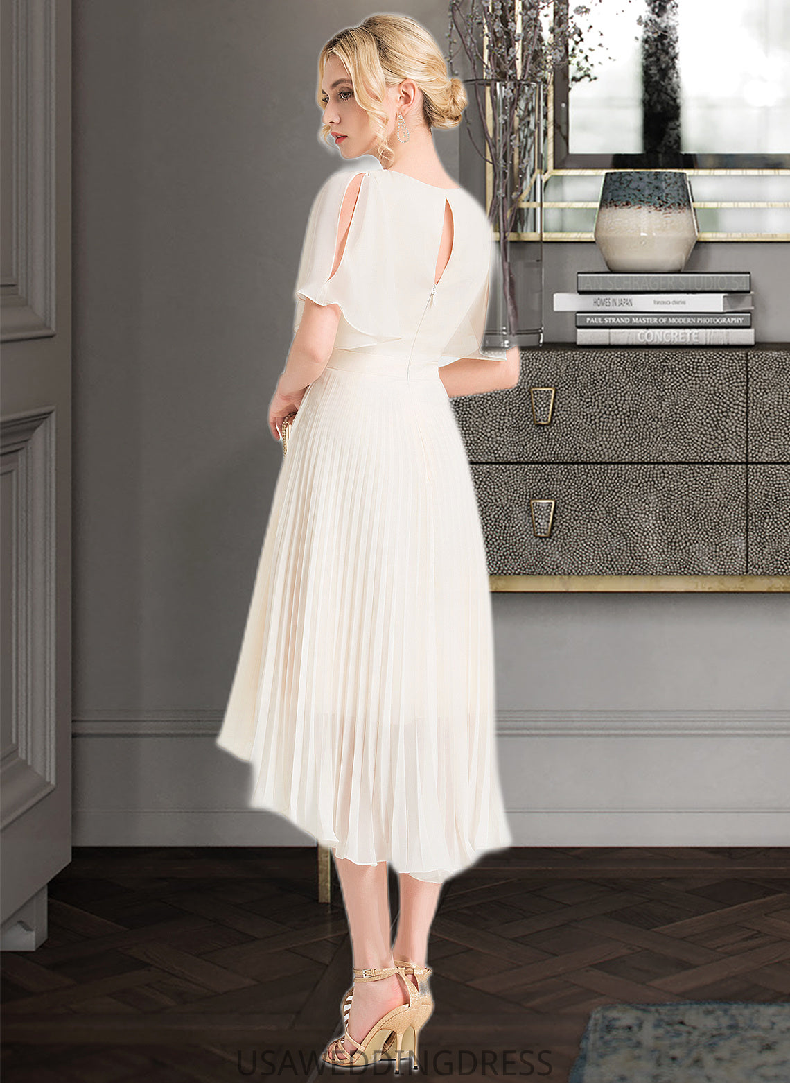 Skylar A-Line Scoop Neck Asymmetrical Chiffon Bridesmaid Dress With Pleated DSP0012917