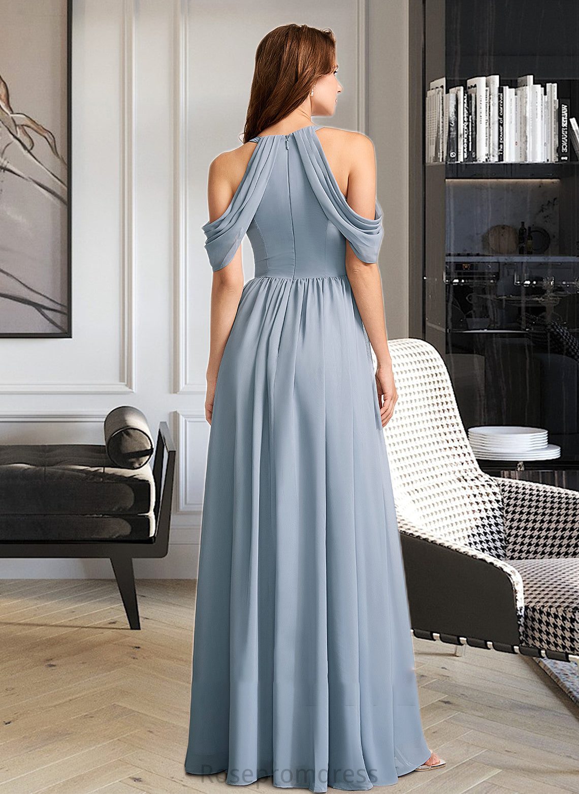 Zariah A-Line High Neck Floor-Length Bridesmaid Dress SRSP0012919