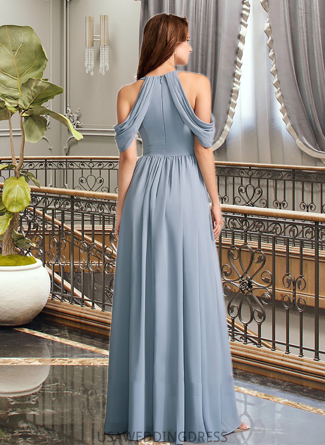 Mckenzie A-Line High Neck Floor-Length Bridesmaid Dress DSP0012919