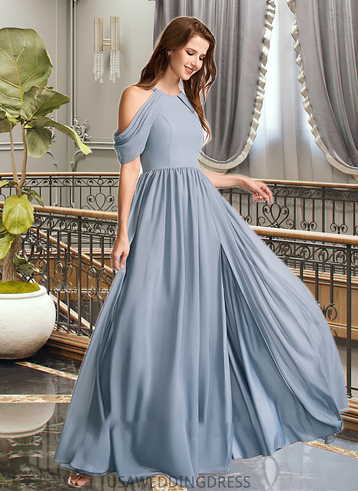 Mckenzie A-Line High Neck Floor-Length Bridesmaid Dress DSP0012919
