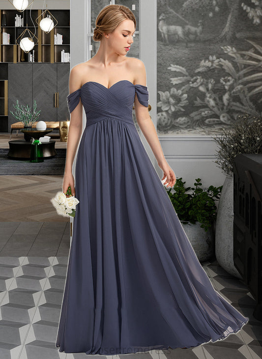 Karsyn A-line Off the Shoulder Floor-Length Chiffon Bridesmaid Dress With Ruffle SRSP0012924