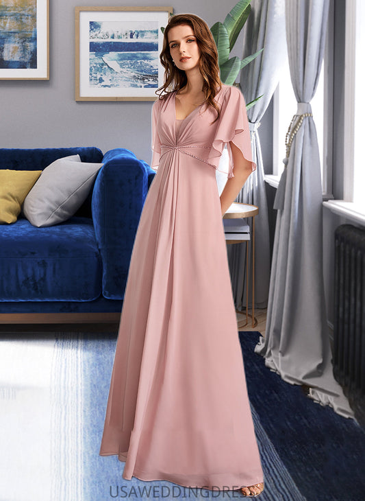 Hayley A-Line V-neck Floor-Length Bridesmaid Dress DSP0012927
