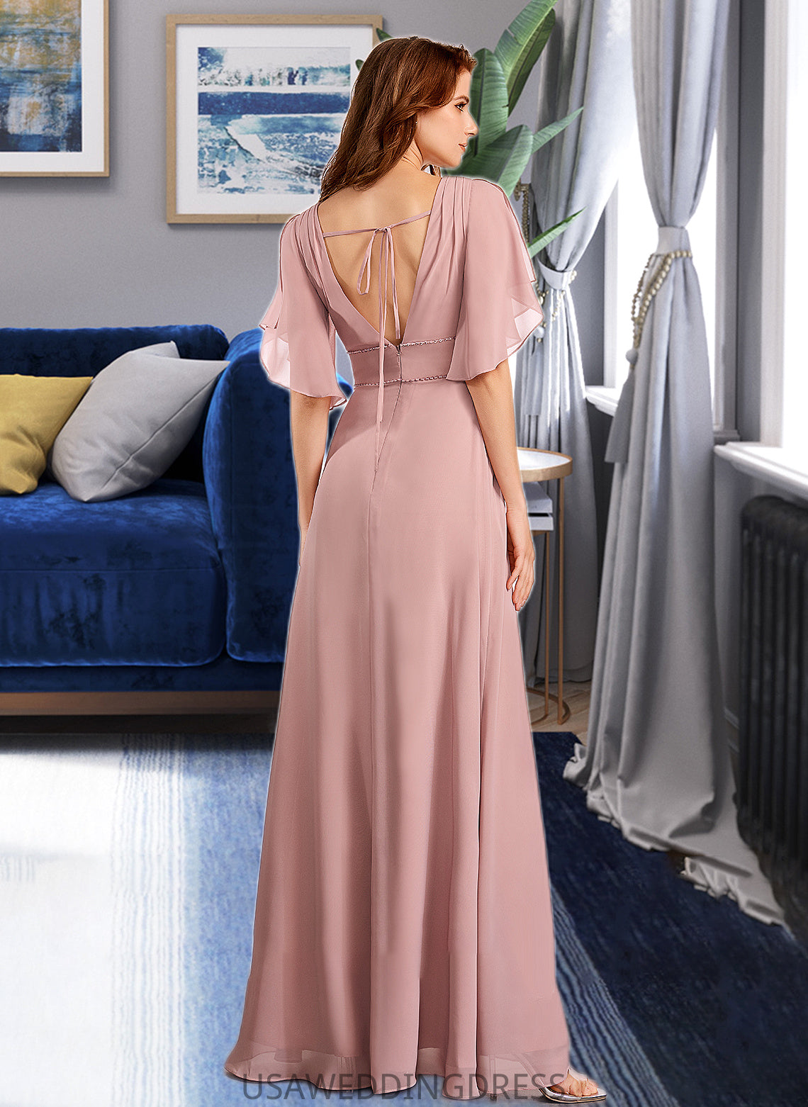 Hayley A-Line V-neck Floor-Length Bridesmaid Dress DSP0012927