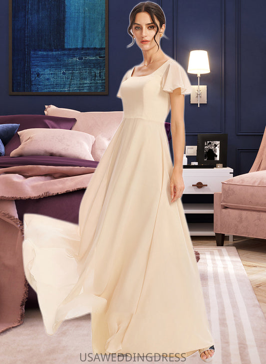 Evelyn A-Line Square Neckline Floor-Length Bridesmaid Dress With Cascading Ruffles DSP0012928